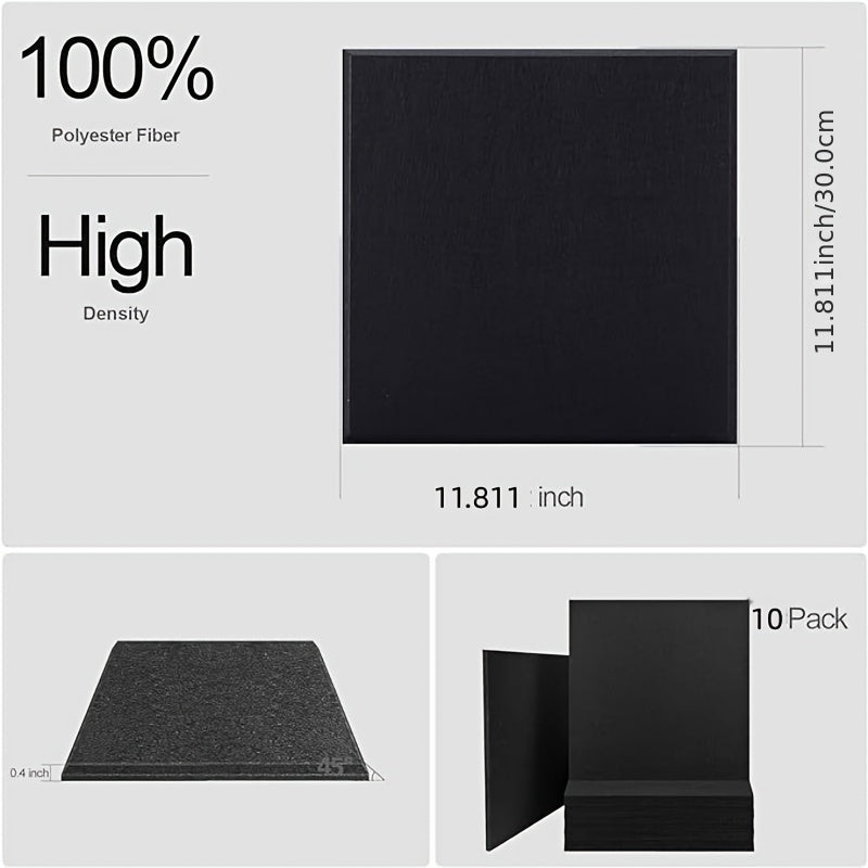 10pcs Adhesive Soundproof Panel 29x29x1.02cm High Density Wall Stickers