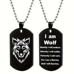 Stainless Steel Wolf Pendant Necklace for Boys 'I Am Wolf' with Chain