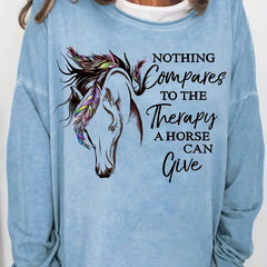 Horse Print Sweatshirt Long Sleeve Crew Neck Casual Fall Spring Women's Clothing
