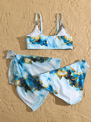 Marble Graphic Swimsuits & Cover Up Set for Mother and Daughter