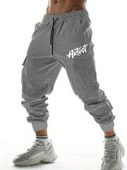 Print Men s Drawstring Cargo Pants Flap Pocket Casual Comfy Jogger Pants