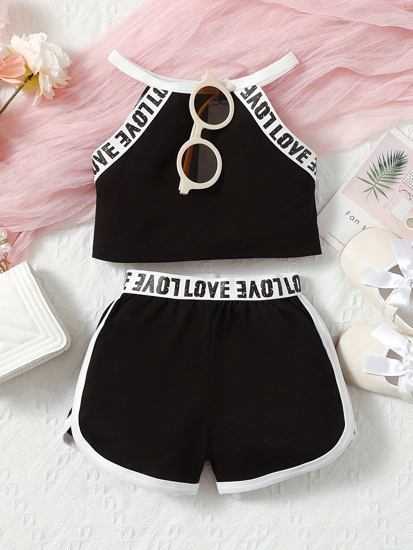 Baby Girl Cotton Letter Halter Top & Shorts Set