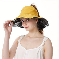 Wide Brim Sun Visor Hat Solid UV Protection Foldable Travel Beach Hat
