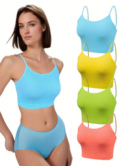 4-pack Sports Cami Tops Round Neck Sleeveless Women's Lingerie