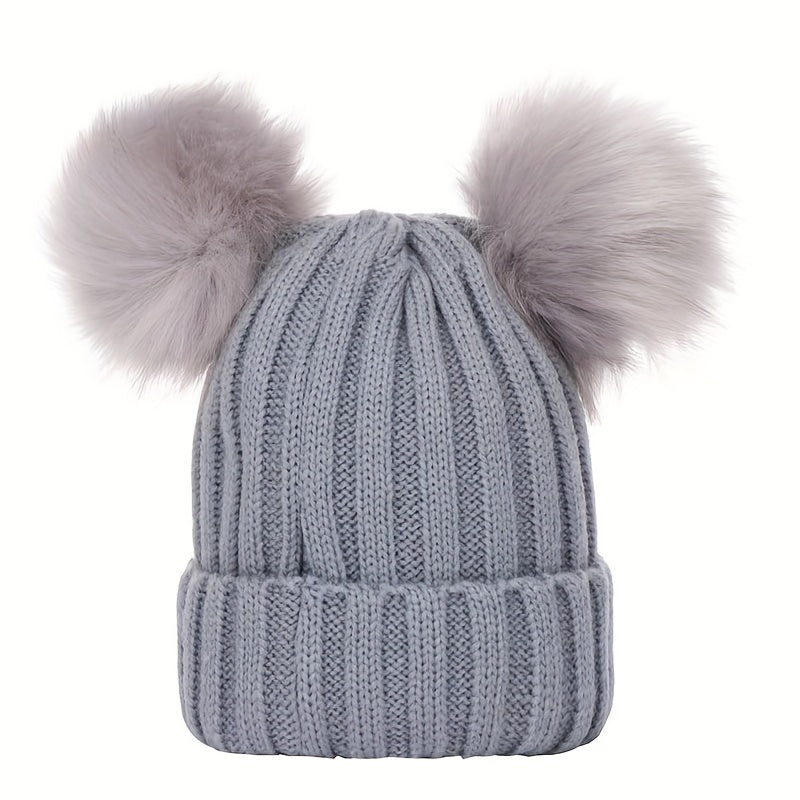 Velvet Bear Beanie With Pom - Women's Warm Knit Hat