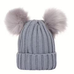 Velvet Bear Beanie With Pom - Women's Warm Knit Hat