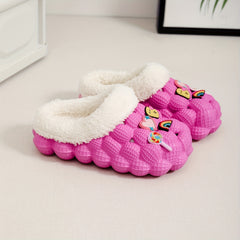 Girls' Fleece House Shoes with Cartoon Charms, Non Slip Soft Bottom