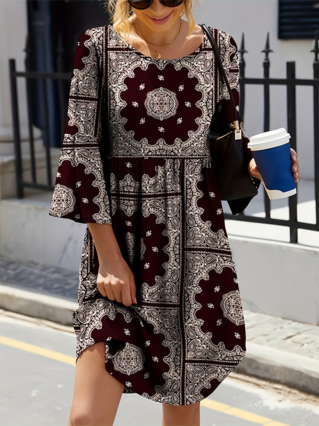 Women's Plus Paisley Print Ruched Dress
