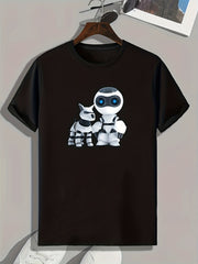 Men's Robot Print Graphic T-shirt for Summer