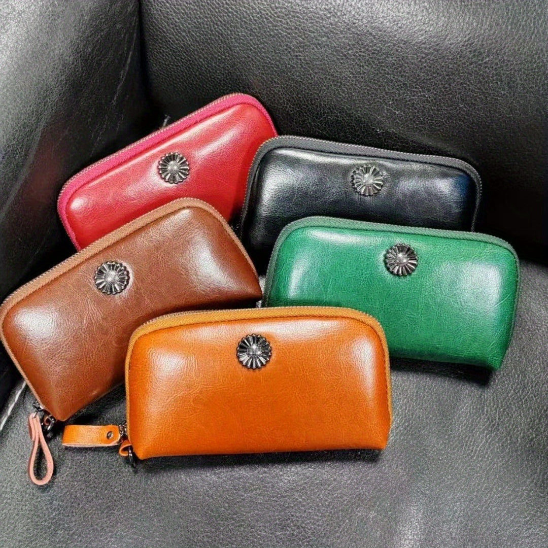 Women's Zipper Wallet Coin Purse Phone Case Handbag Wristlet Coffee Green