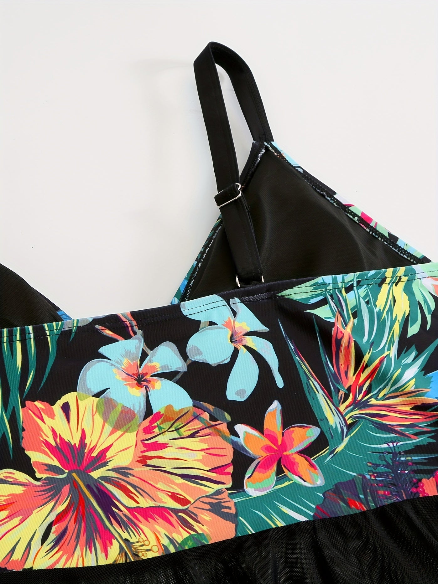 Floral Print Mesh Bikini Set Women's Plus High Stretch Swimsuit