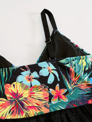 Floral Print Mesh Bikini Set Women's Plus High Stretch Swimsuit