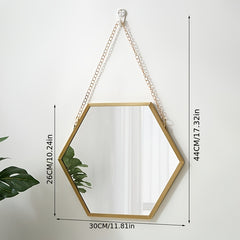 Hexagonal Wall Mounted Mirror with Chain for Bathroom Vanity