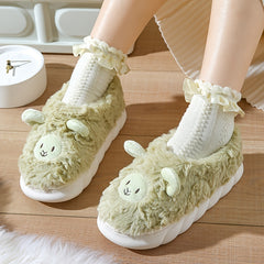 Women's Lamb Decor Slippers Plush Lined Slip On Shoes