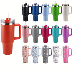Leopard Print Car Tumbler Handle & Straw 304 Stainless Steel Insulated Cup