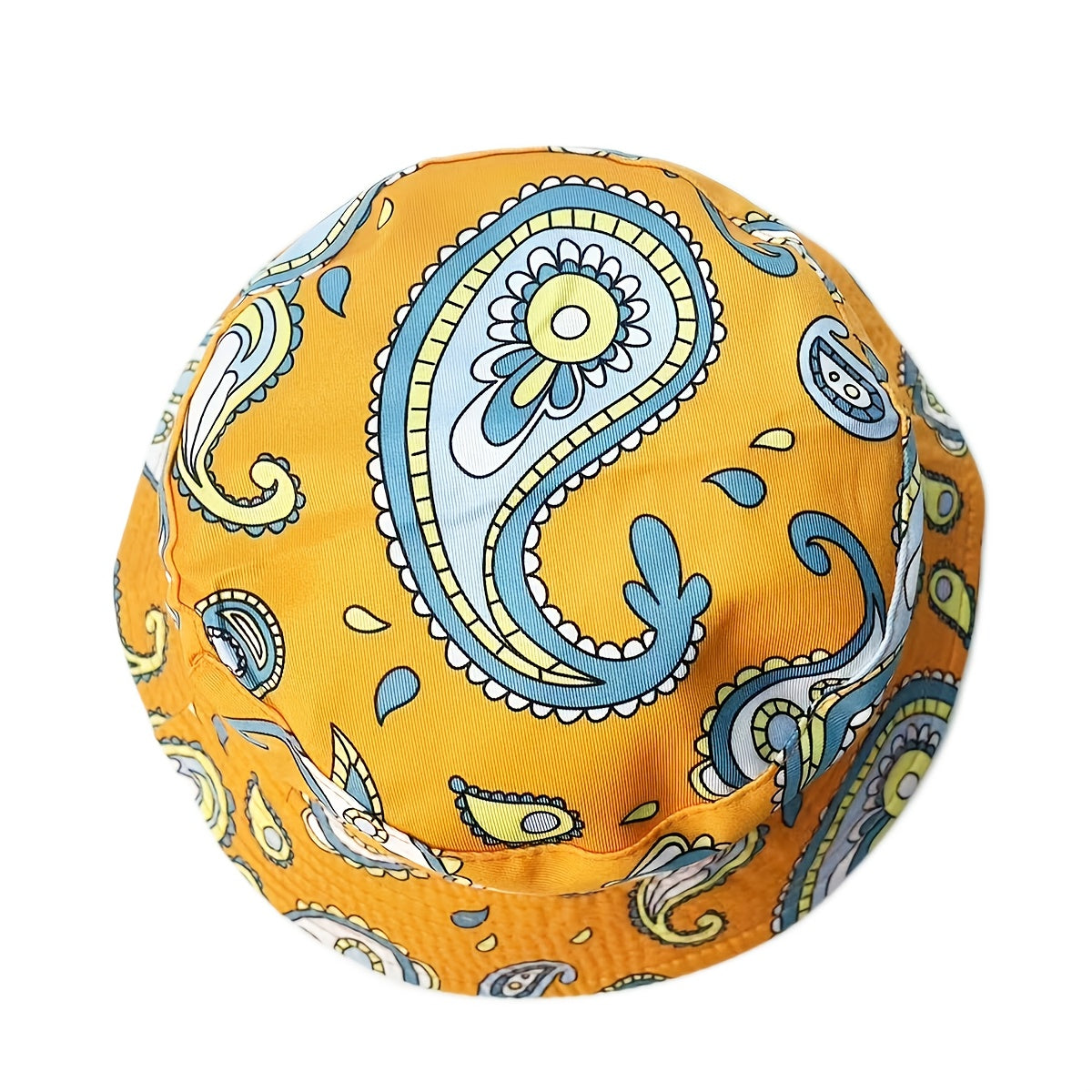 Boho Paisley Print Bucket Hat Yellow Vintage Fisherman Cap For Women