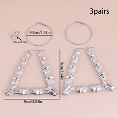Exaggerated Golden & Silver Bamboo Earrings Set