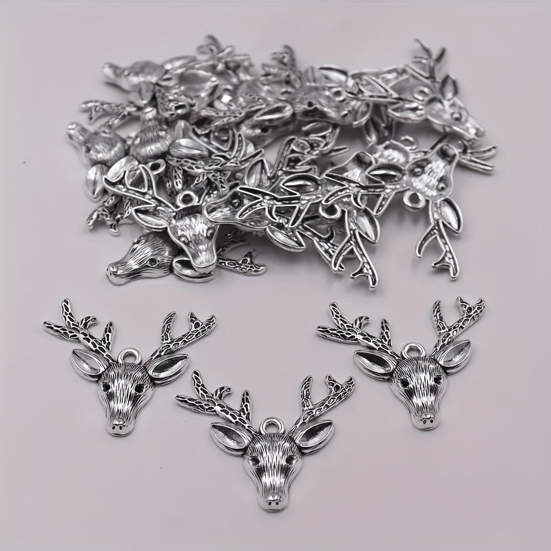 10pcs Retro Christmas Deer Head Pendants Alloy Metal Jewelry DIY