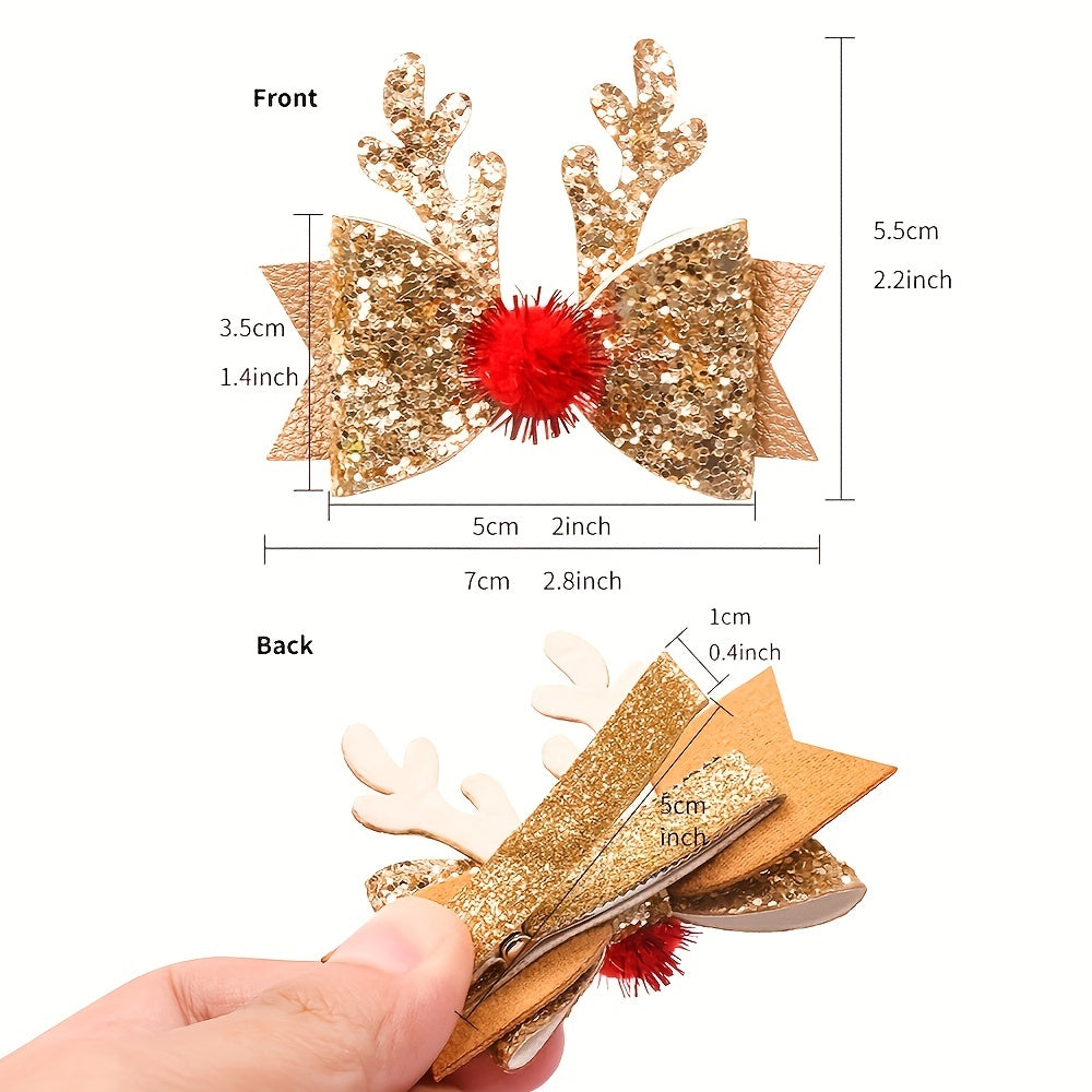 Christmas Hair Clip Sequined Bow Santa Claus Elk Hairpin Accessory