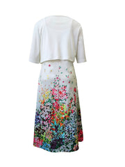 Two Piece Dress Set Solid Half Sleeve Crop Top & Floral Print Dress