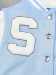 Boys Casual Block Letter Print Long Sleeve Button Down Baseball Jacket
