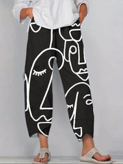 Abstract Print Wide Leg Pants Random Print Casual Pants