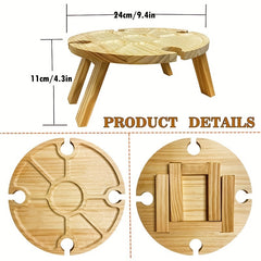 Wooden Folding Picnic Table Wine Glass Holder