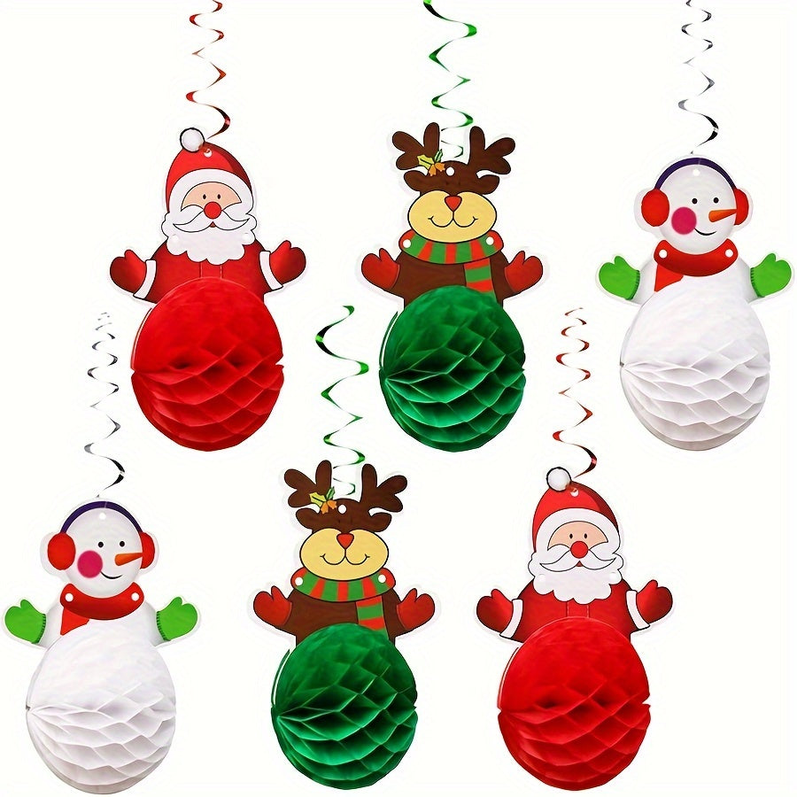 6pcs Christmas Swirl Garland Santa Claus Hanging Swirl Decoration