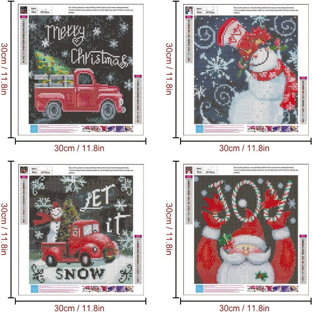 4 Pack Adult Christmas Diamond Painting Kit 12 X 12 Inch Snowman Wall Decor