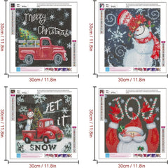 4 Pack Adult Christmas Diamond Painting Kit 12 X 12 Inch Snowman Wall Decor