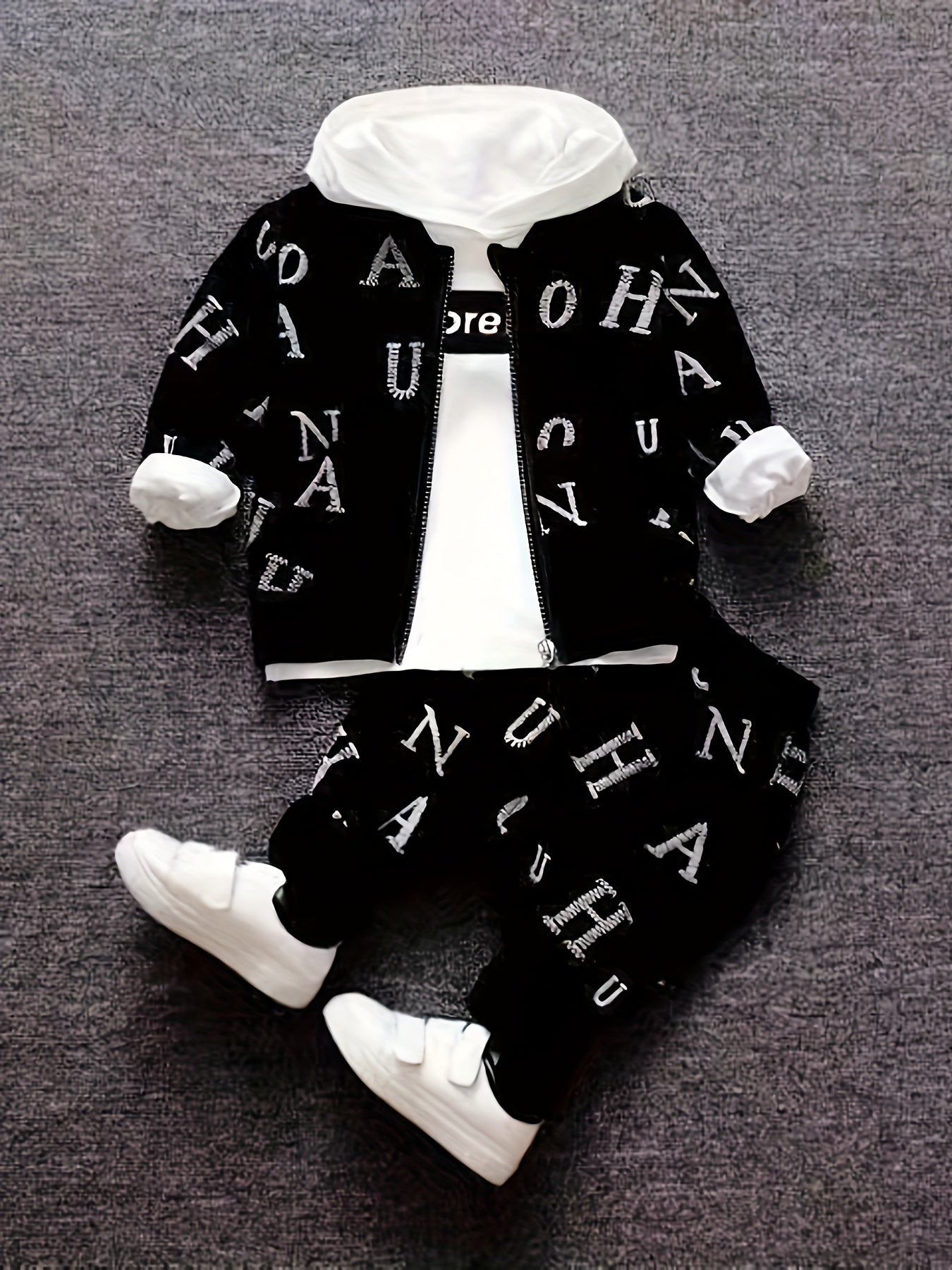 Boys Letter Print Top Coat Pants Set Spring Autumn Suit