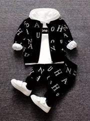 Boys Letter Print Top Coat Pants Set Spring Autumn Suit