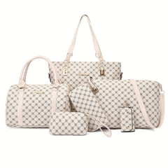 6pcs Geometric Print Tote Bag Set Stylish Handbag and Crossbody Bag