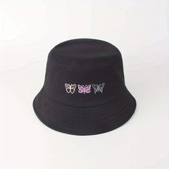 Butterfly Embroidery Bucket Hat Casual Sunscreen Cotton Fisherman Cap