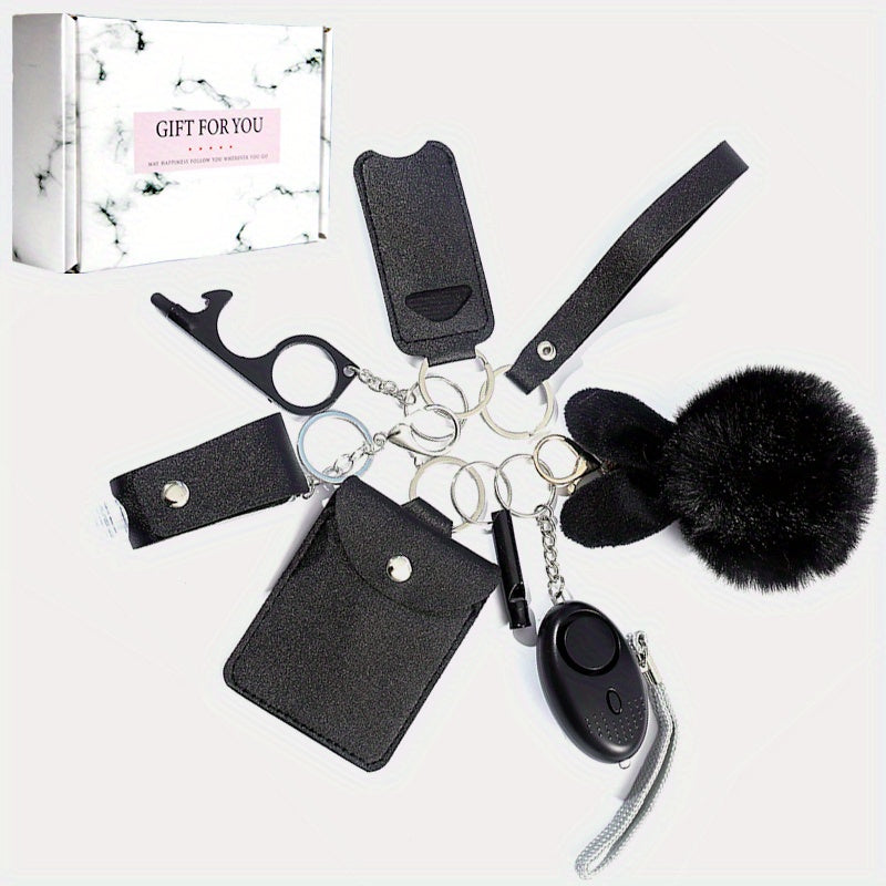 8 Pcs Women's Safety Keychain Set with Personal Alarm Pompom