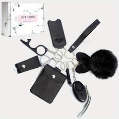 8 Pcs Women's Safety Keychain Set with Personal Alarm Pompom