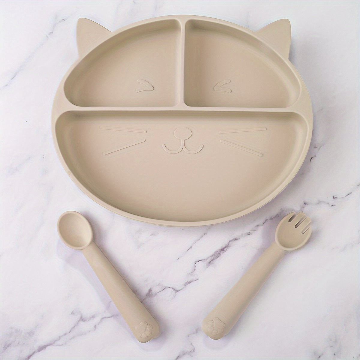 Toddler Plates Silicone Infant Eating Set Cat 3-5pcs