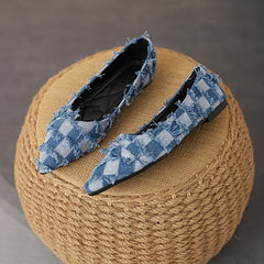 Women's Plaid Flat Shoes Lightweight Denim Comfortable Walking Shoes