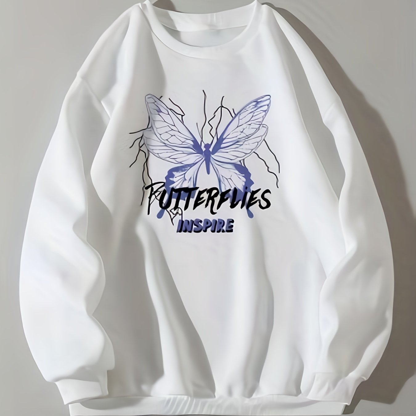 Butterfly Print Crew Neck Sweatshirt for Women