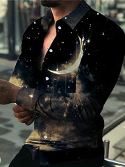 Star & Moon Print Men's Long Sleeve Shirt Autumn Wear