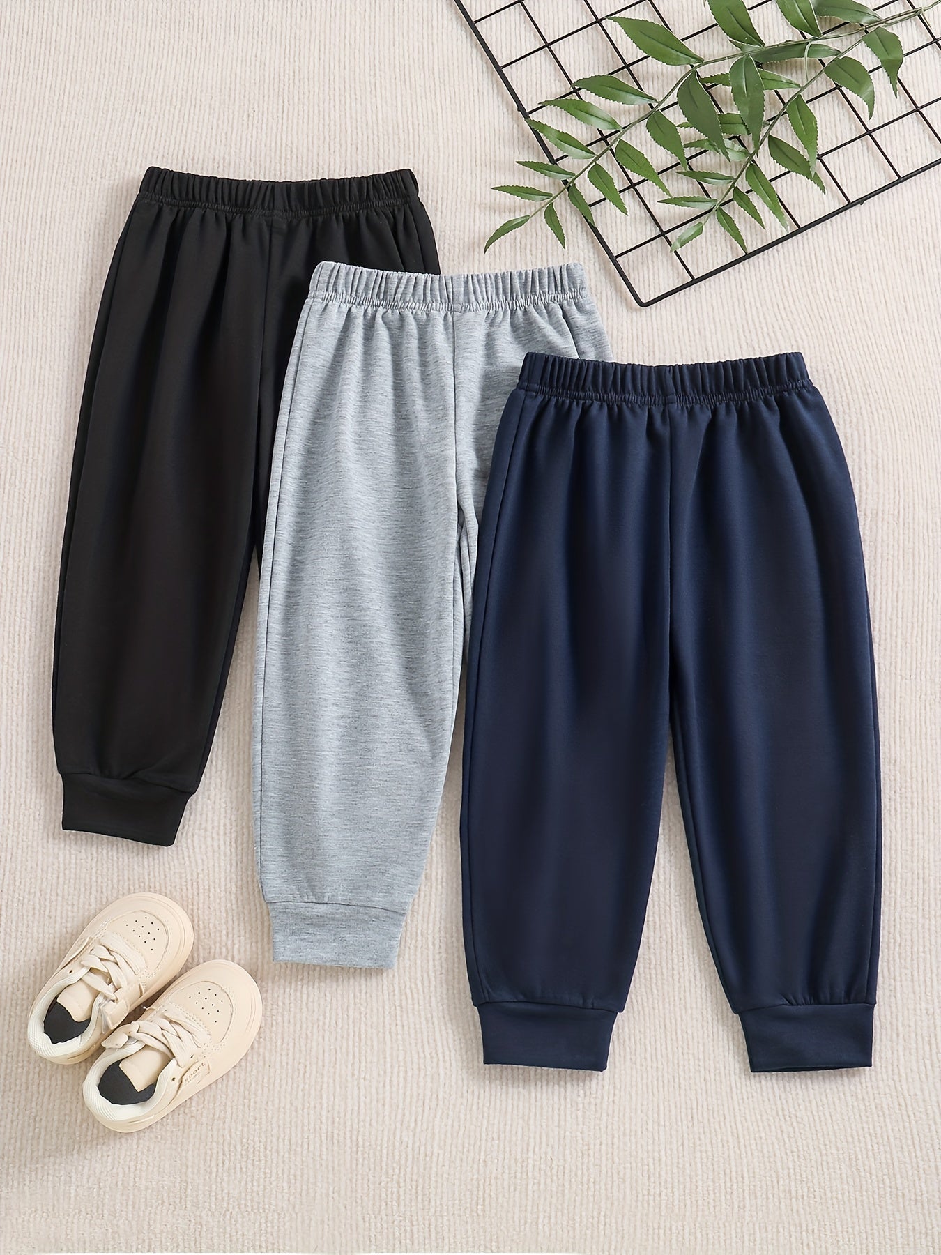 3pcs Boys Solid Active Sweatpants Jogger Sports Pants Kids Clothing