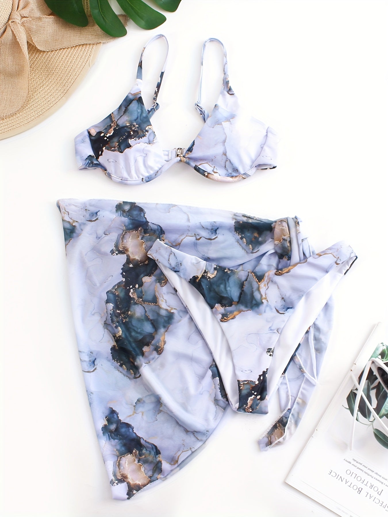 Tie Dye High Strech Swimsuit Set Marble Pattern Bikini Women's Swimwear