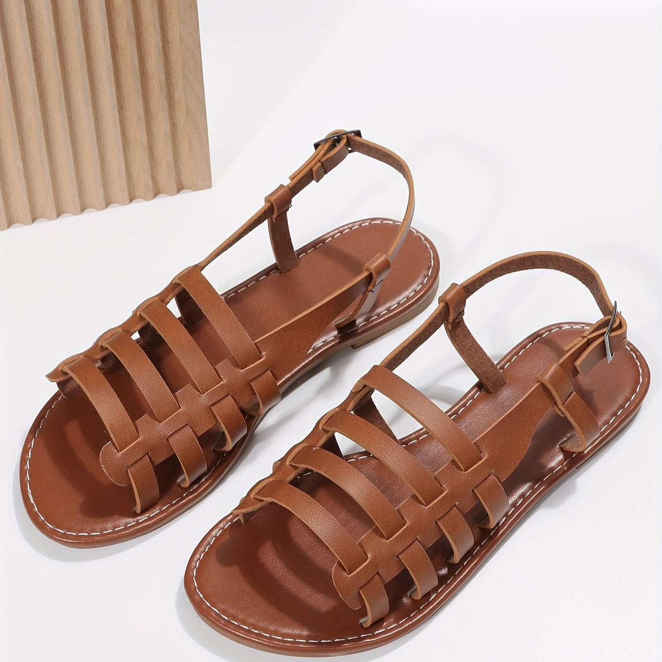 Women's Flat Gladiator Sandals Open Toe Buckle Strap Slingback Shoes