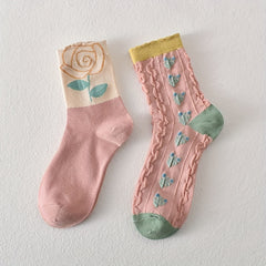 3 Pairs Floral Print Comfy Mid Tube Socks Women's Stockings & Hosiery