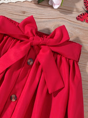 2pc Toddler Girls Butterfly Sleeve T-shirt & Belted Button Skirt Set