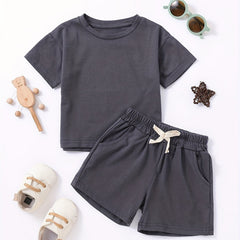 2pcs Boys Cotton T-Shirts & Drawstring Shorts Set Summer Clothes