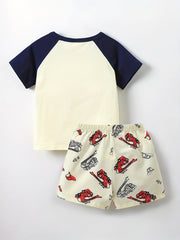 Boys Fire Truck Pajamas Set Short Sleeves Comfortable Cozy Casual Homewear