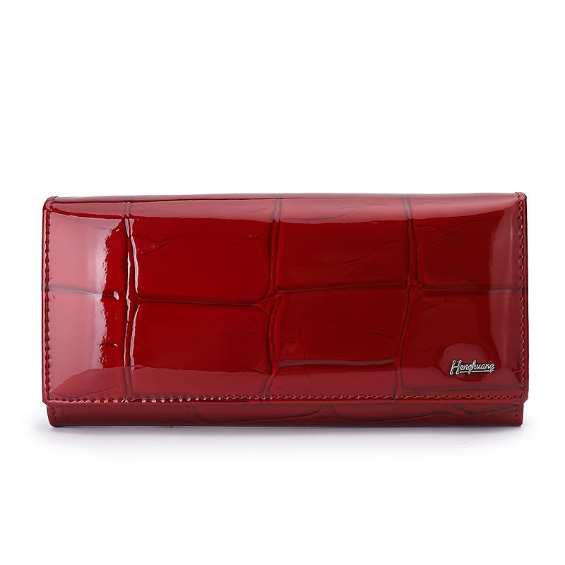 Women's Classic Bifold Wallet with Enamel Stone Pattern & Zip Pocket