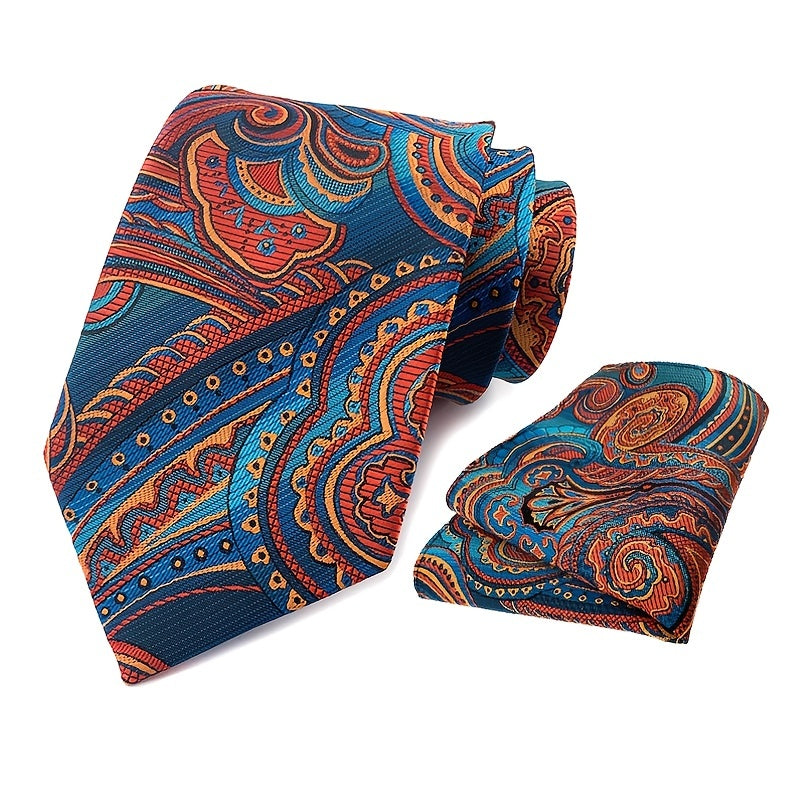 Men's Jacquard Tie Square Set Floral Wedding Tie Pocket Square
