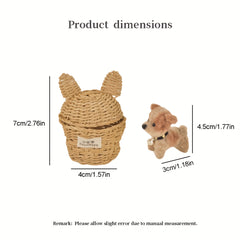 Mini Rattan Basket & Twisted Stick Dog BJD OB11 Scene Furniture